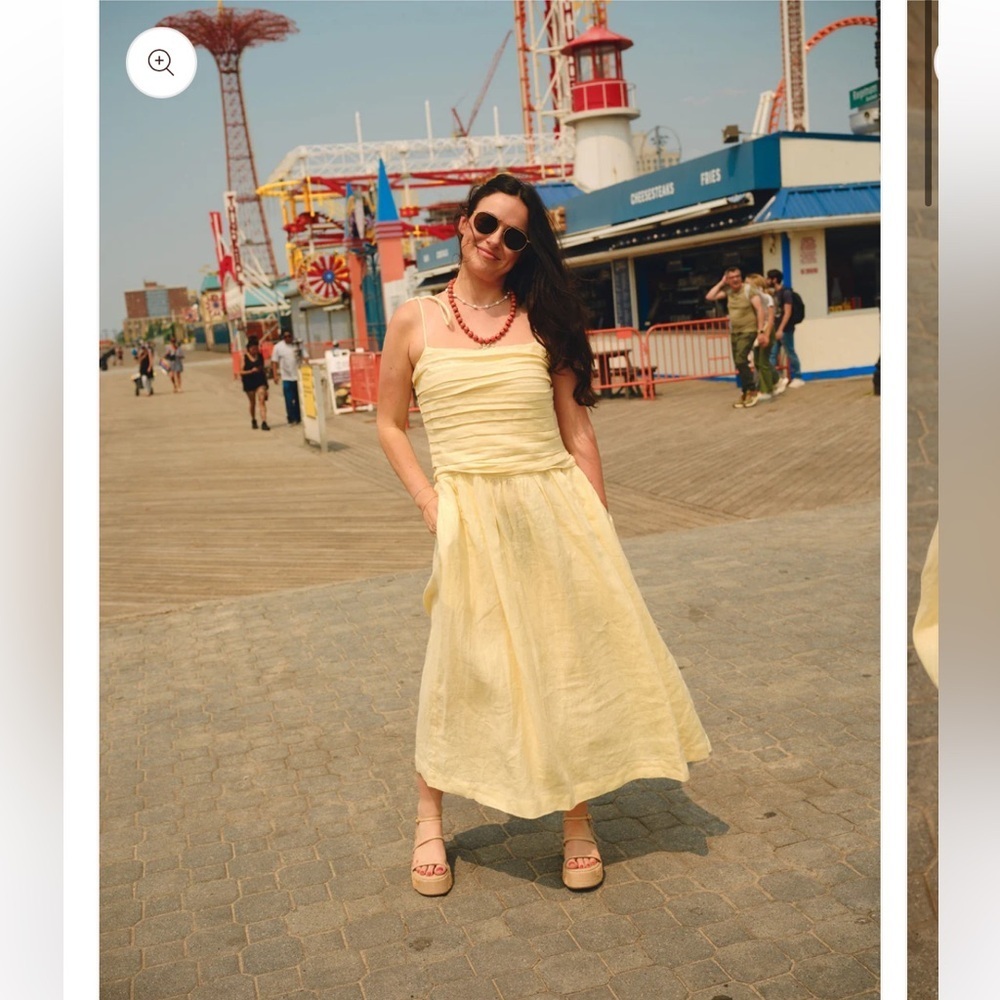 NWT Nelle Atelier Caroline Drop Waist Dress In Butter Yellow Linen Small